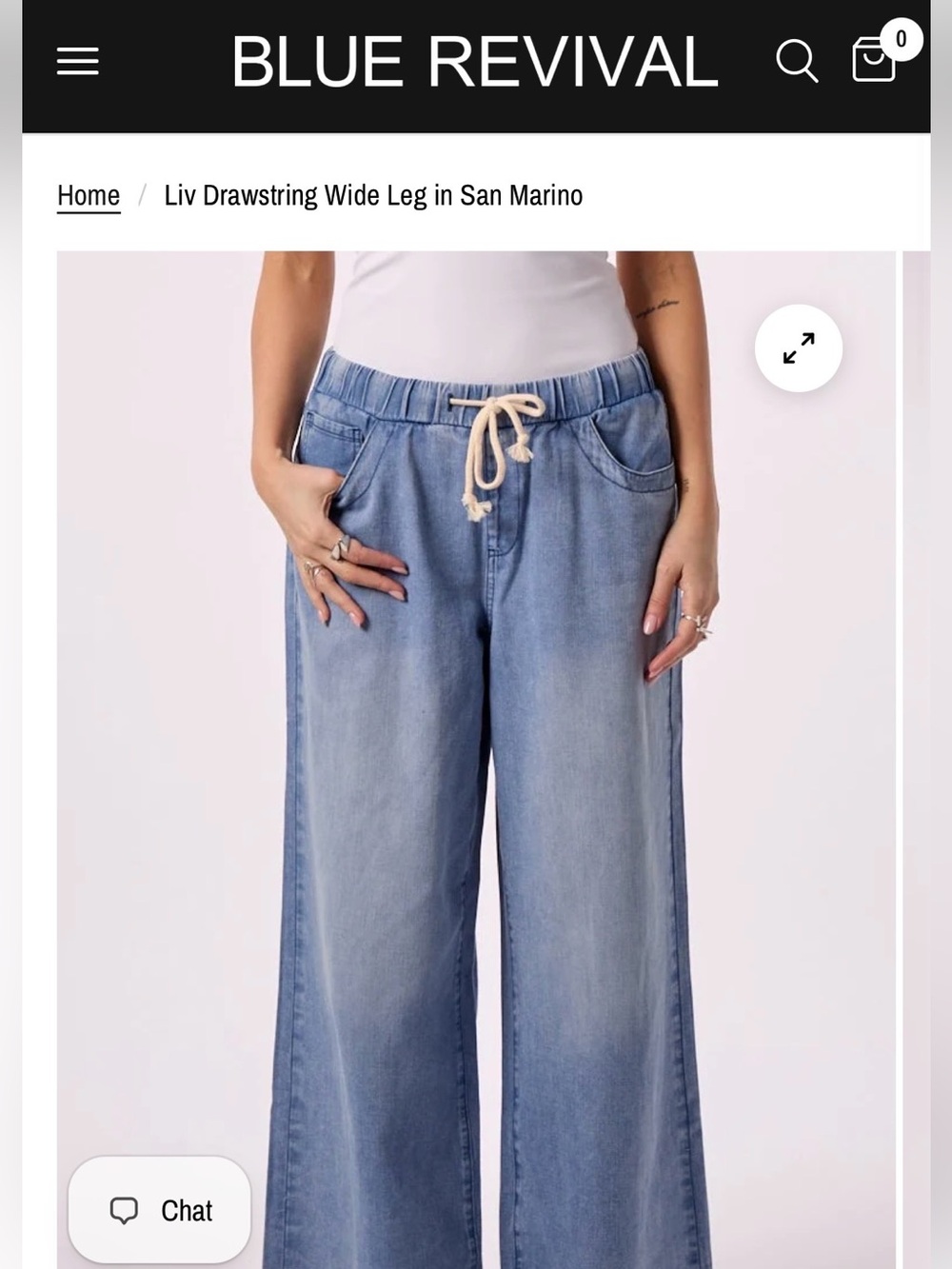 Blue Revival Drawstring Wide Leg Jeans - Light Blue